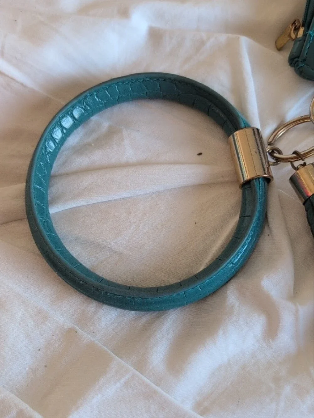 Teal Croc-Embossed Wristlet Cardholder with Tassel